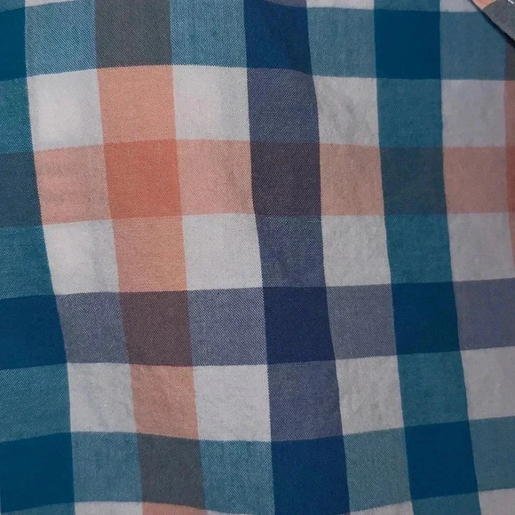 Old Navy Mens Large Blue White Peach Short Sleeve Button Down Shirt - Picture 5 of 5